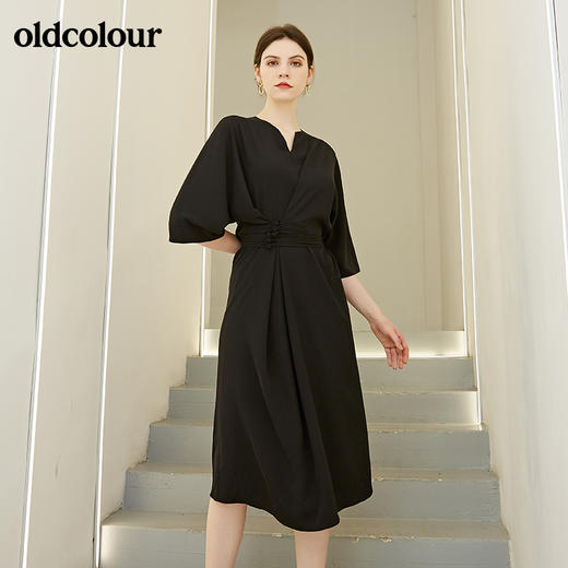 oldcolour春秋季新款气质收腰七分袖中国风连衣裙BN31102002 商品图4