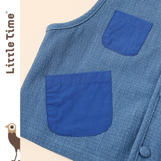 littletime男童蓝色马甲小背心春秋款2021秋季新款儿童无袖小外套 商品图3