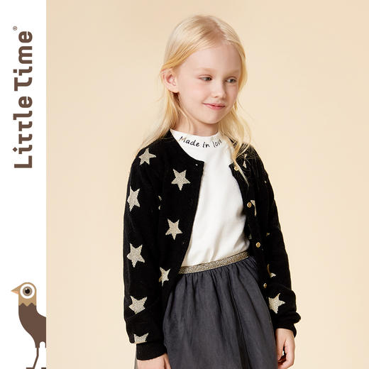 littletime童装女童羊毛开衫针织衫2021春秋新款宝宝儿童毛衣外套 商品图0