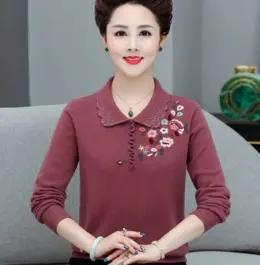 JXG-妈妈装毛衣打底衫红色本命年针织衫加肥加大码中老年女装长袖上衣 商品图4