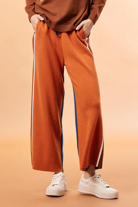  羊绒撞色运动休闲直筒女裤 SJF93K128N