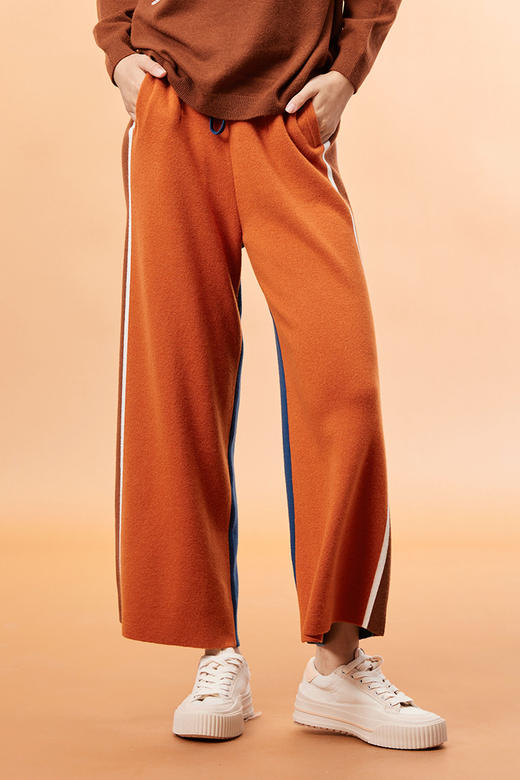  羊绒撞色运动休闲直筒女裤 SJF93K128N 商品图0