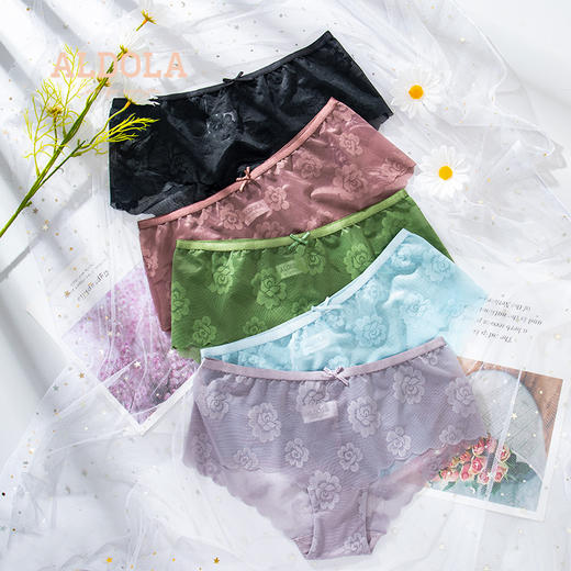 雅黛丽女士内裤低腰平角裤纯棉底裆透气舒适网纱5条装底裤 商品图0