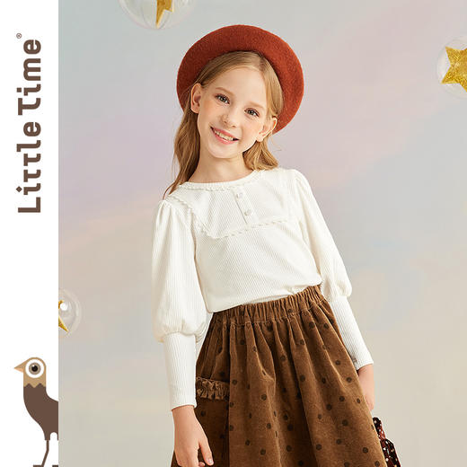 littletime女童长袖t恤打底衫春秋季新款儿童羊腿袖针织上衣 商品图1