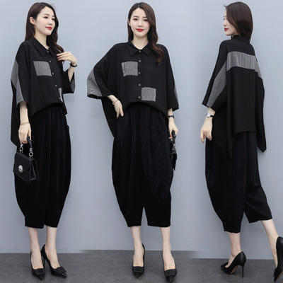 WZNH-YZCB820 2021夏装新款时尚优雅圆领宽松休闲舒适两件套套裤 商品图1