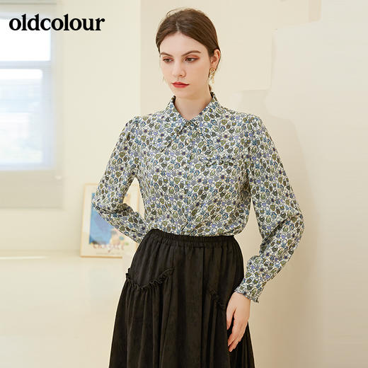 oldcolour秋季新款设计感复古气质碎花垂感防皱长袖衬衫女BN31013036 商品图1