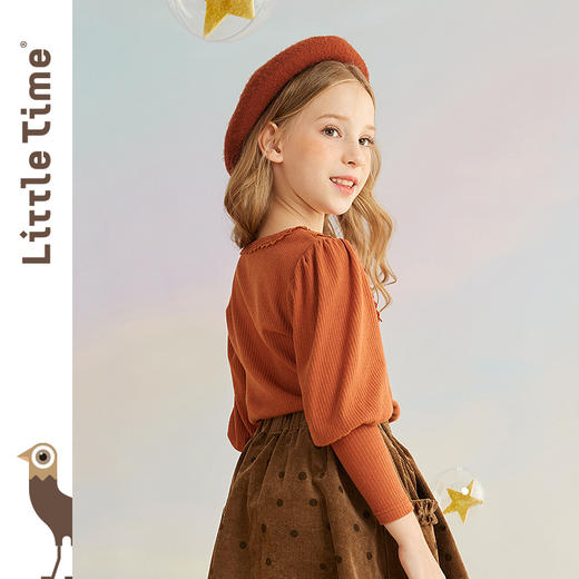 littletime女童长袖t恤打底衫春秋季新款儿童羊腿袖针织上衣 商品图2
