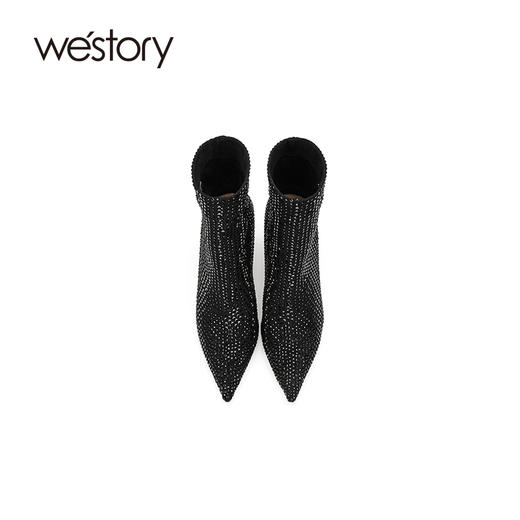 westory2021年春秋新款短筒女尖头高跟单靴复古黑色W21DS80841 商品图3