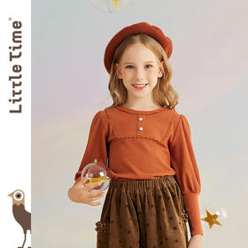 littletime女童长袖t恤打底衫春秋季新款儿童羊腿袖针织上衣