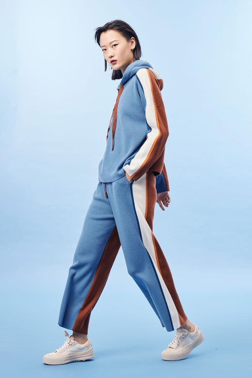  羊绒撞色运动休闲直筒女裤 SJF93K128N 商品图4