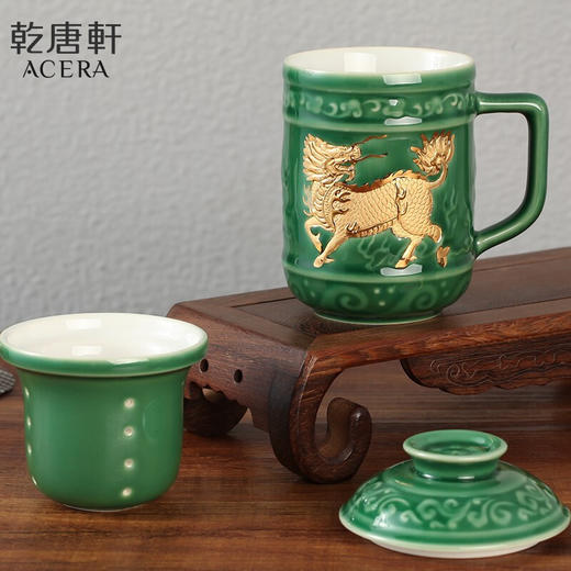 乾唐轩麒麟献瑞三件杯（翡翠绿描金380ML） 商品图3