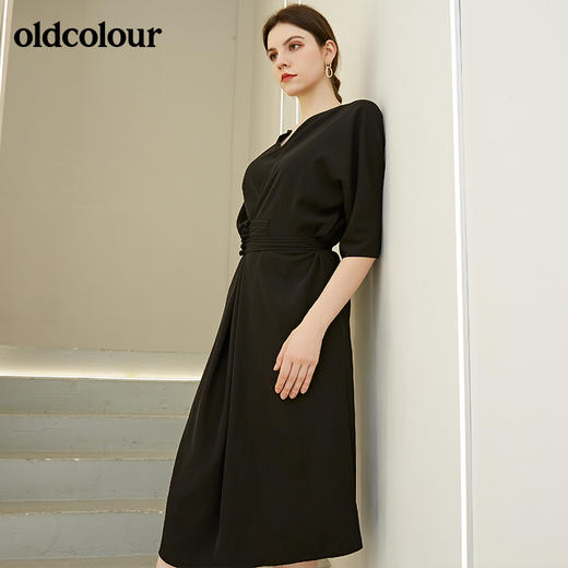 oldcolour春秋季新款气质收腰七分袖中国风连衣裙BN31102002 商品图3
