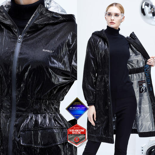 Supield素湃气凝胶亮面长款风衣女外套2021冬季防寒保暖连帽冬装 商品图3