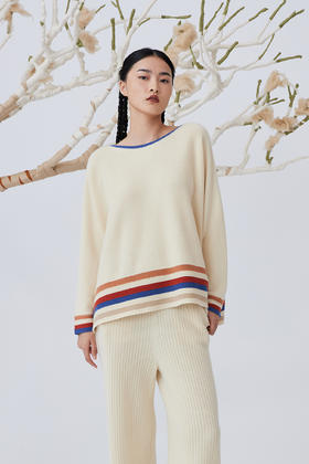 疗愈羊绒| 撞色羊绒针织斗篷女上衣 SJF93W136N