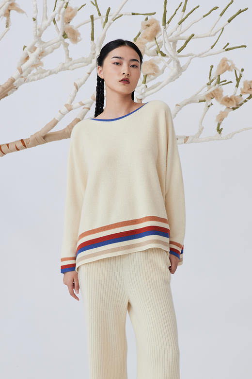 疗愈羊绒| 撞色羊绒针织斗篷女上衣 SJF93W136N 商品图0