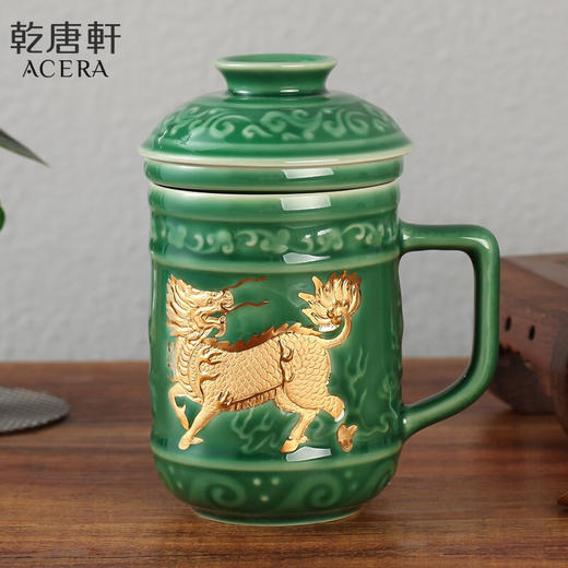 乾唐轩麒麟献瑞三件杯（翡翠绿描金380ML） 商品图1