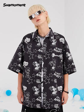 季末卖个寂寞！Suamoment国潮爪痕蓝精灵联名款半袖衬衫男女同款