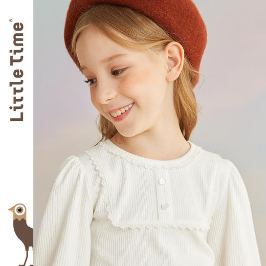 littletime女童长袖t恤打底衫春秋季新款儿童羊腿袖针织上衣 商品图3