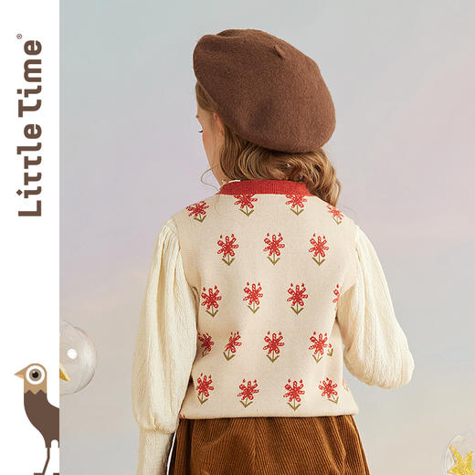 littletime女童针织马甲春秋外穿2024新款宝宝文艺风毛衣儿童坎肩 商品图2