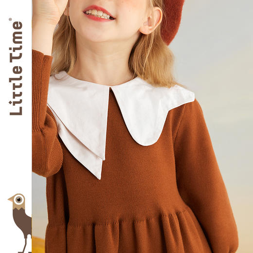 littletime女童连衣裙春秋不规则翻领针织毛衣裙2023秋冬儿童裙子 商品图3