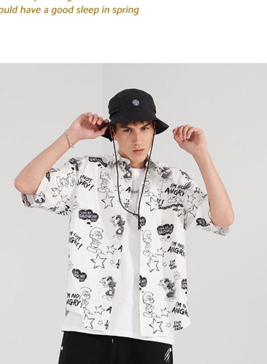 季末卖个寂寞！Suamoment国潮爪痕蓝精灵联名款半袖衬衫男女同款 商品图1