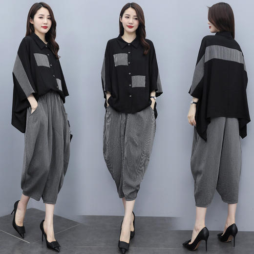 WZNH-YZCB820 2021夏装新款时尚优雅圆领宽松休闲舒适两件套套裤 商品图3