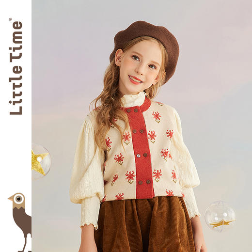 littletime女童针织马甲春秋外穿2024新款宝宝文艺风毛衣儿童坎肩 商品图0