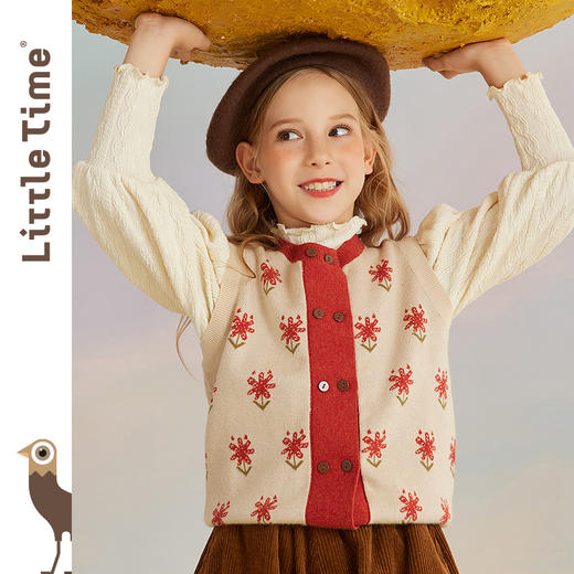 littletime女童针织马甲春秋外穿2024新款宝宝文艺风毛衣儿童坎肩 商品图1