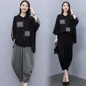 WZNH-YZCB820 2021夏装新款时尚优雅圆领宽松休闲舒适两件套套裤