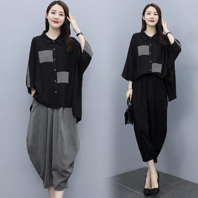 WZNH-YZCB820 2021夏装新款时尚优雅圆领宽松休闲舒适两件套套裤 商品图0