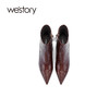 westory2021年秋季短靴女新款尖头高跟石头纹复古靴子W21DS80911 商品缩略图3