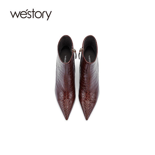 westory2021年秋季短靴女新款尖头高跟石头纹复古靴子W21DS80911 商品图3