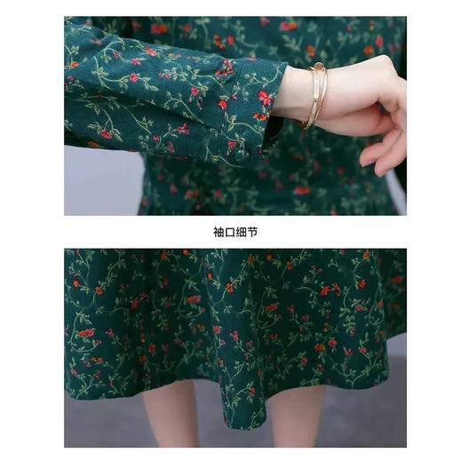 JXG-高端加厚棉麻磨毛碎花连衣裙女春秋2021新款气质显瘦胖mm长袖裙子 商品图5