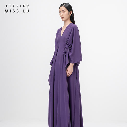 【行云流水】浓郁紫V领多层压褶立裁飘逸长裙/0000071B 商品图2