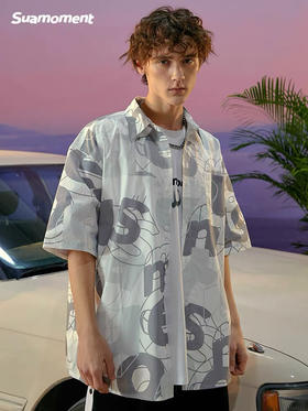 季末来货卖个寂寞！Suamoment抓痕满印乱序字母短袖衬衫男潮牌嘻哈衬衣外套设计感夏