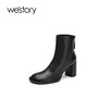westory2021年秋季短靴女新款单靴短筒粗高跟靴子复古S21DS81201 商品缩略图1