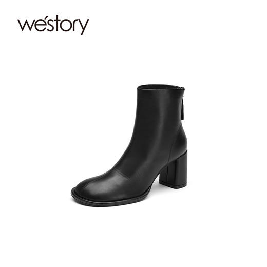 westory2021年秋季短靴女新款单靴短筒粗高跟靴子复古S21DS81201 商品图1
