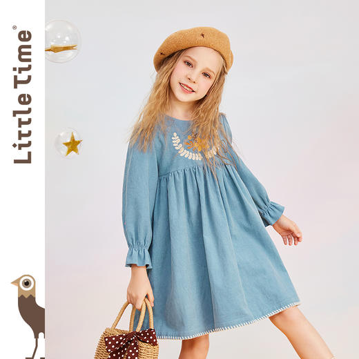 littletime女童灯芯绒文艺复古绣花连衣裙秋冬装中大儿童春秋裙子 商品图1