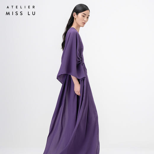 【行云流水】浓郁紫V领多层压褶立裁飘逸长裙/0000071B 商品图1