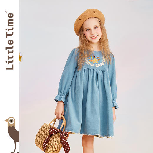 littletime女童灯芯绒文艺复古绣花连衣裙秋冬装中大儿童春秋裙子 商品图0