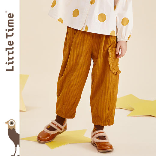 littletime女童灯芯绒裤 新款休闲坑条肌理柔软直筒长裤 商品图1