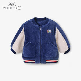英氏秋冬儿童棉服宝宝灯芯绒夹棉外套拉链夹克衫YRWBJ41367A01