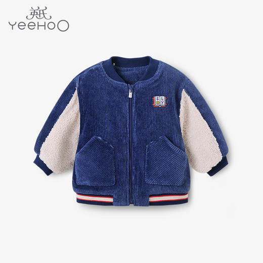 英氏秋冬儿童棉服宝宝灯芯绒夹棉外套拉链夹克衫YRWBJ41367A01 商品图0