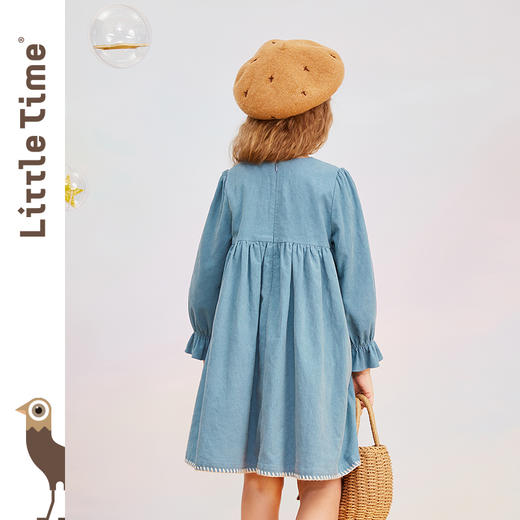 littletime女童灯芯绒文艺复古绣花连衣裙秋冬装中大儿童春秋裙子 商品图3