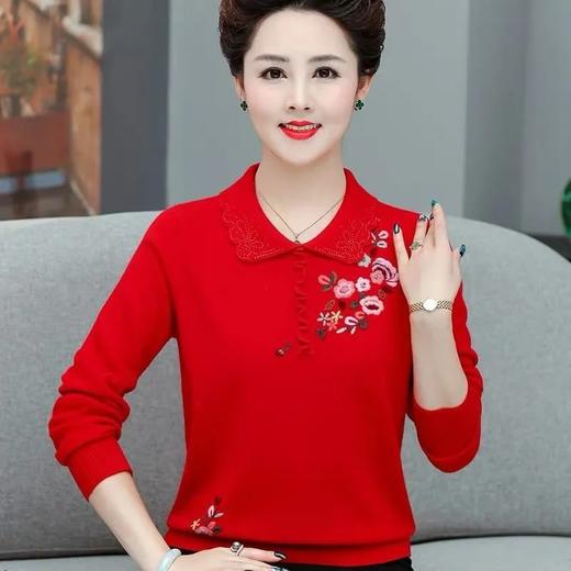 JXG-妈妈装毛衣打底衫红色本命年针织衫加肥加大码中老年女装长袖上衣 商品图0