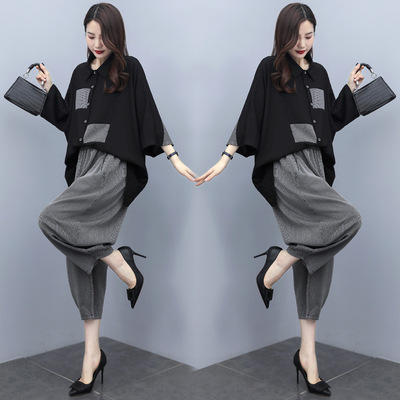 WZNH-YZCB820 2021夏装新款时尚优雅圆领宽松休闲舒适两件套套裤 商品图2