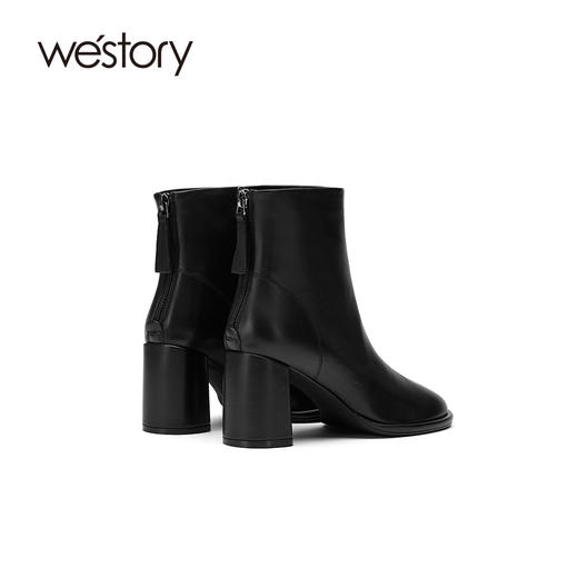 westory2021年秋季短靴女新款单靴短筒粗高跟靴子复古S21DS81201 商品图3