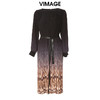 VIMAGE纬漫纪秋季新款系带高腰显瘦气质渐变连衣裙长款V1607238 商品缩略图0