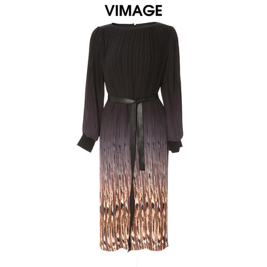 VIMAGE纬漫纪秋季新款系带高腰显瘦气质渐变连衣裙长款V1607238 商品图0