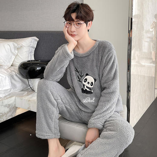 【睡衣】法兰绒冬季男士睡衣加绒加厚保暖长袖套头家居服简约大码190斤以内 商品图1